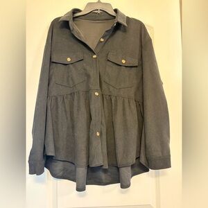 SHEIN Black Button-Front Peplum Blouse with Gold Buttons